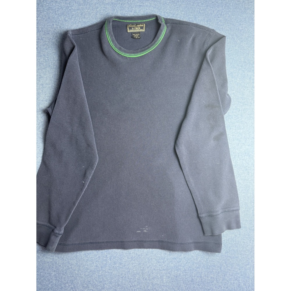 Vintage Abercrombie & Fitch Mens Thermal Waffle Knit Shirt Navy Green Large